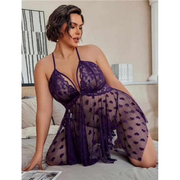 Plus Size Lingerie Lace Babydoll Womens Teddy - Picture 10 of 10